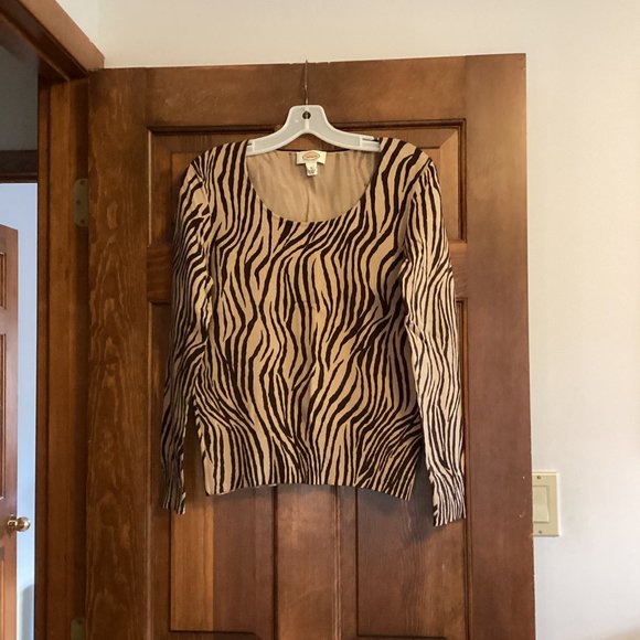 Womans Talbots Size S / Small Brown Animal Print Scoop Neck Long Sleeve Sweater - Picture 1 of 3